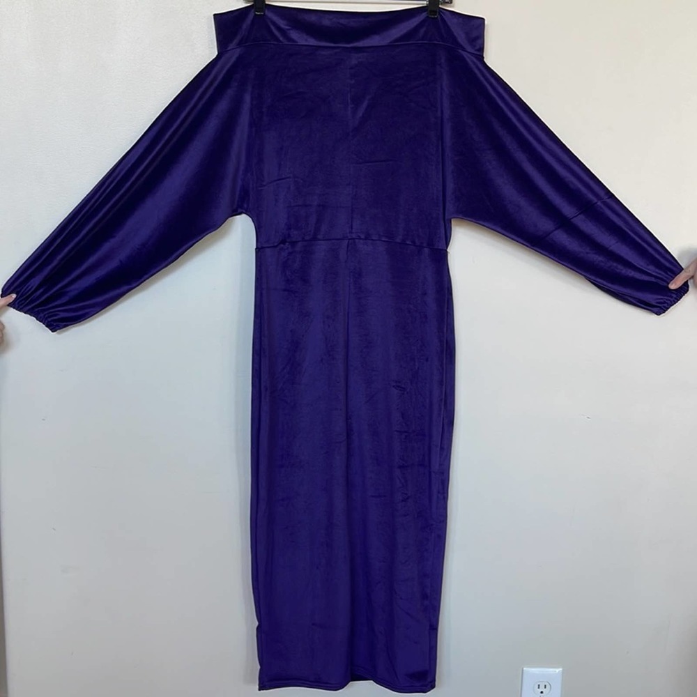 NEW Echoine Womens Velour Long Sleeve Midi Dress Off Shoulder Bodycon Dress - Picture 3 of 12